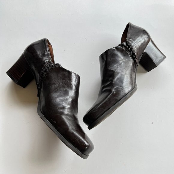 Franco Sarto Remo Heeled‎ Square Toe Brown Leather Zip Pumps Shoes Womens… - Picture 6 of 9